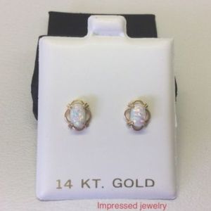 14k Real yellow Gold oval Opal screwback stud earrings